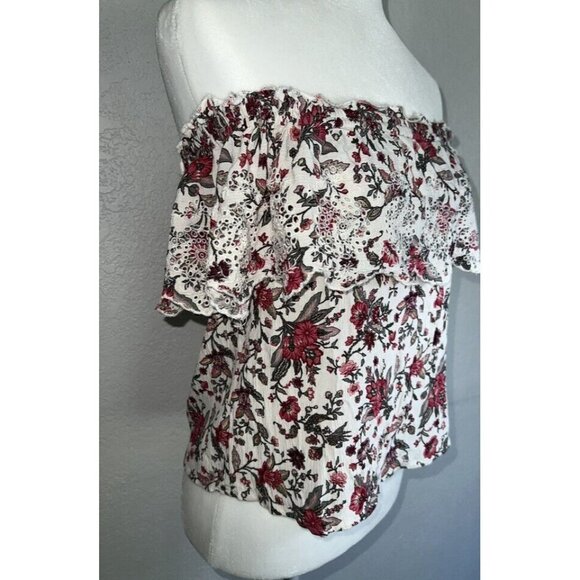 American Eagle Floral Crop Top Off The Shoulder Size XS-Small Fits Both 1B - Picture 3 of 11